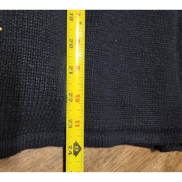 Studio Joy Sweater Cardigan Women M Black Beaded Christmas Trees Faux Fur Collar - Picture 7 of 11
